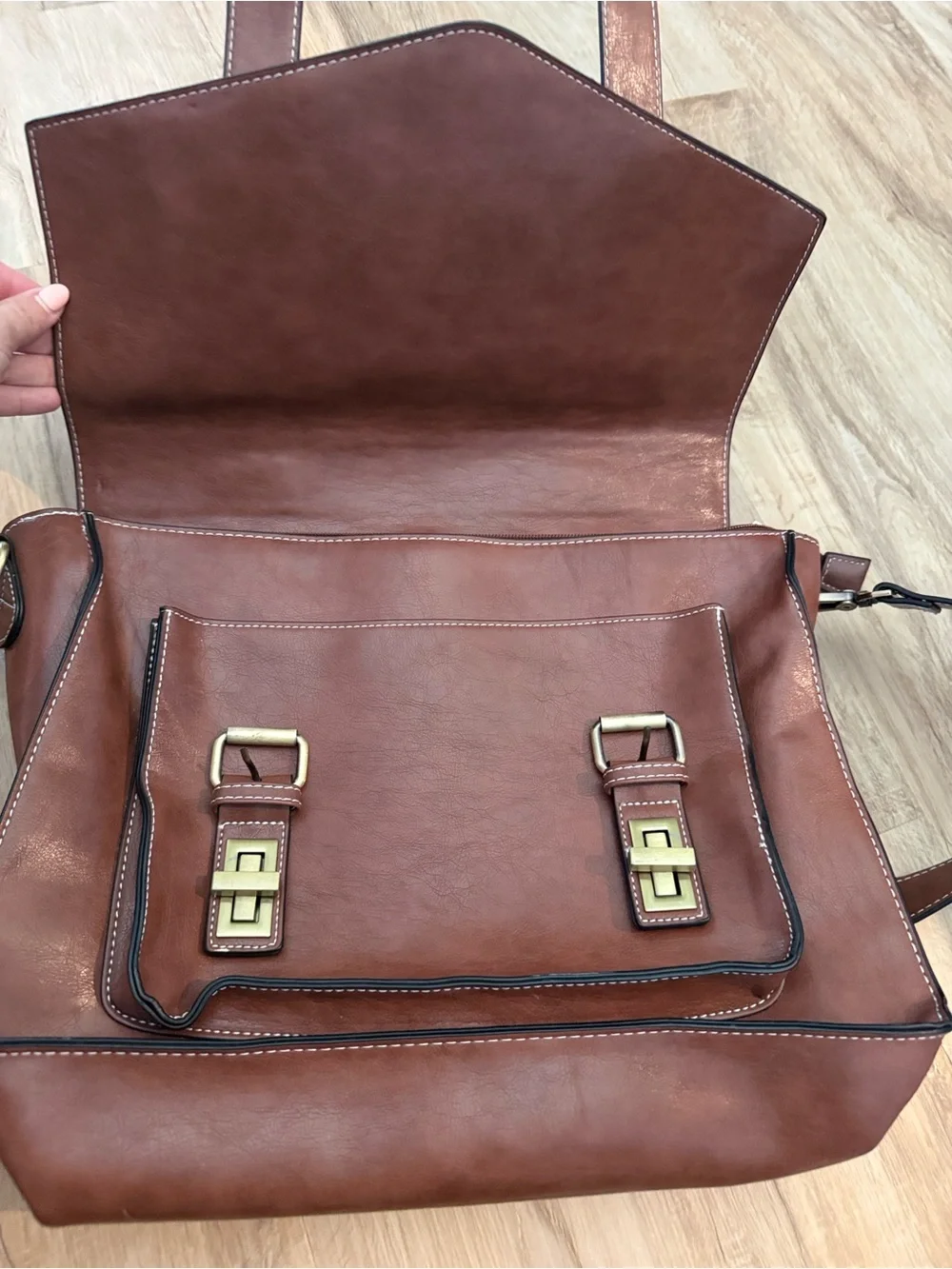 ECOSUSI Vintage Brown Vegan Leather Laptop Briefcase Satchel Messenger Bag